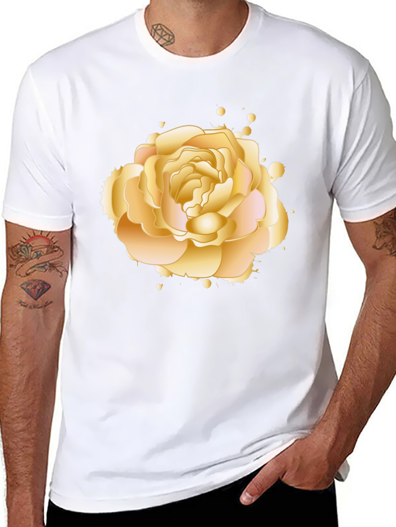 Golden Rose Graphic Tee - Elegant Floral Design