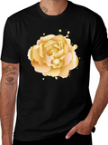 Golden Rose Graphic Tee - Elegant Floral Design