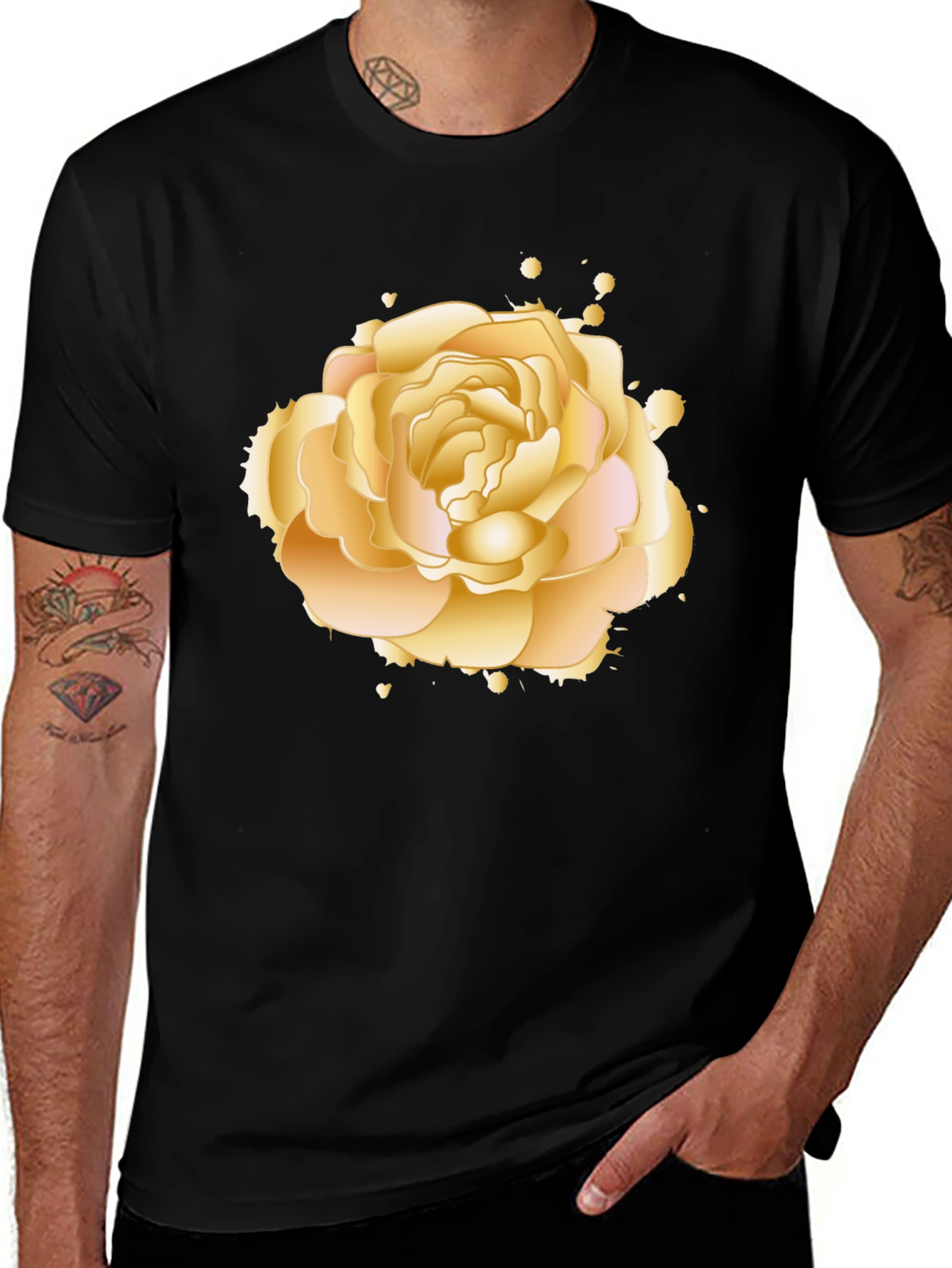 Golden Rose Graphic Tee - Elegant Floral Design