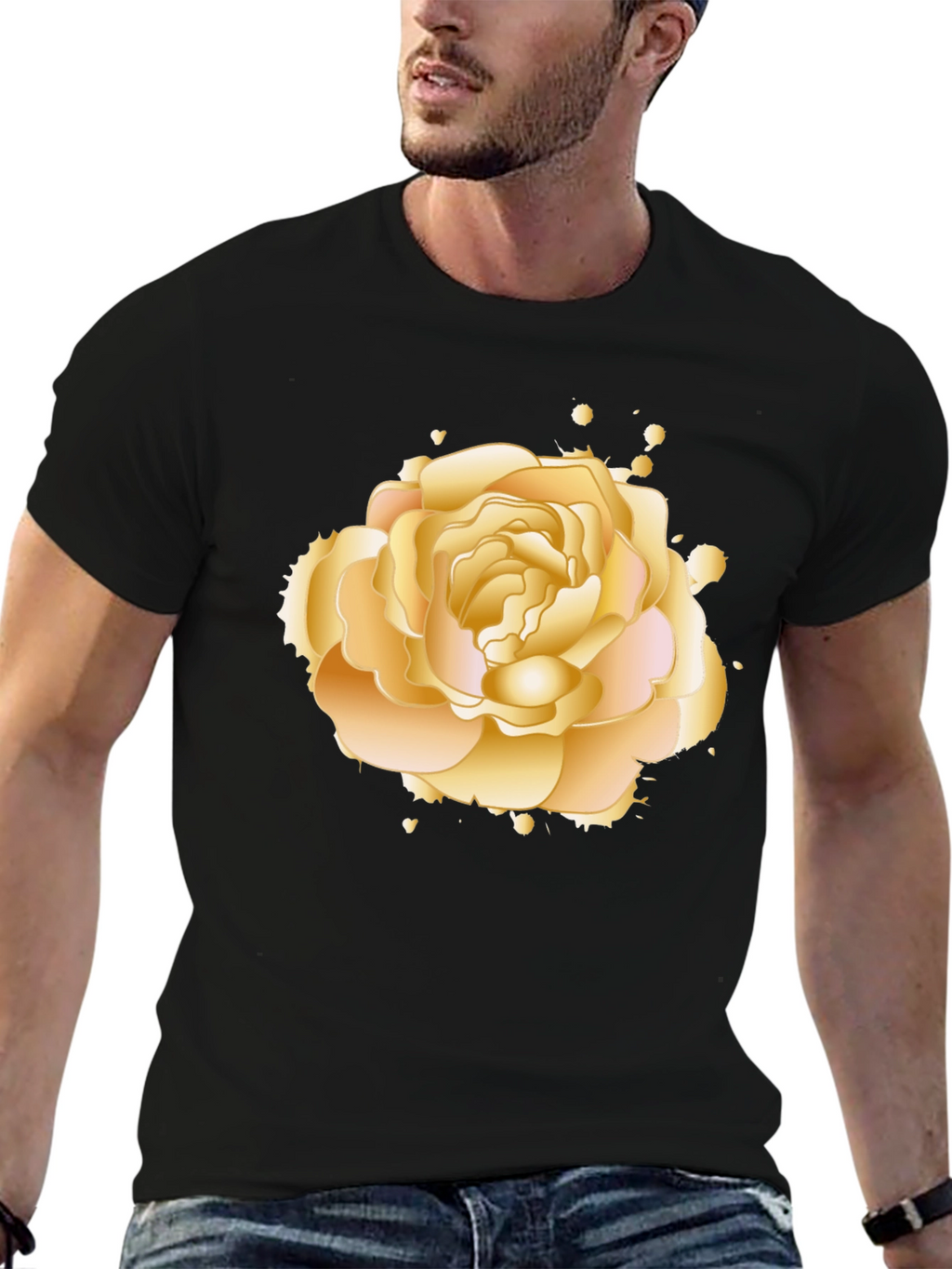 Golden Rose Graphic Tee - Elegant Floral Design