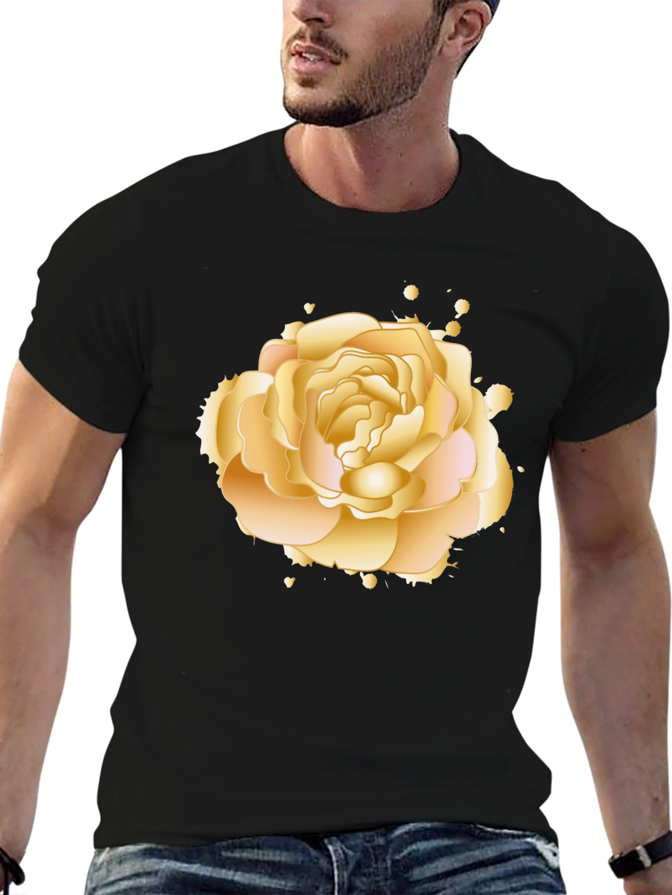 Golden Rose Graphic Tee - Elegant Floral Design