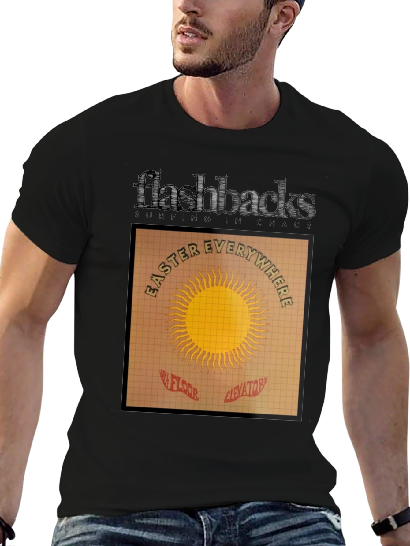 Flashbacks Easter Everywhere Black Graphic T-Shirt