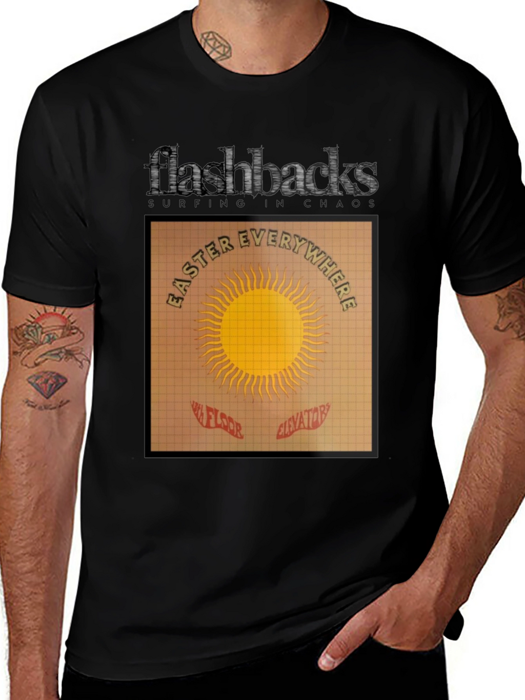 Flashbacks Easter Everywhere Black Graphic T-Shirt