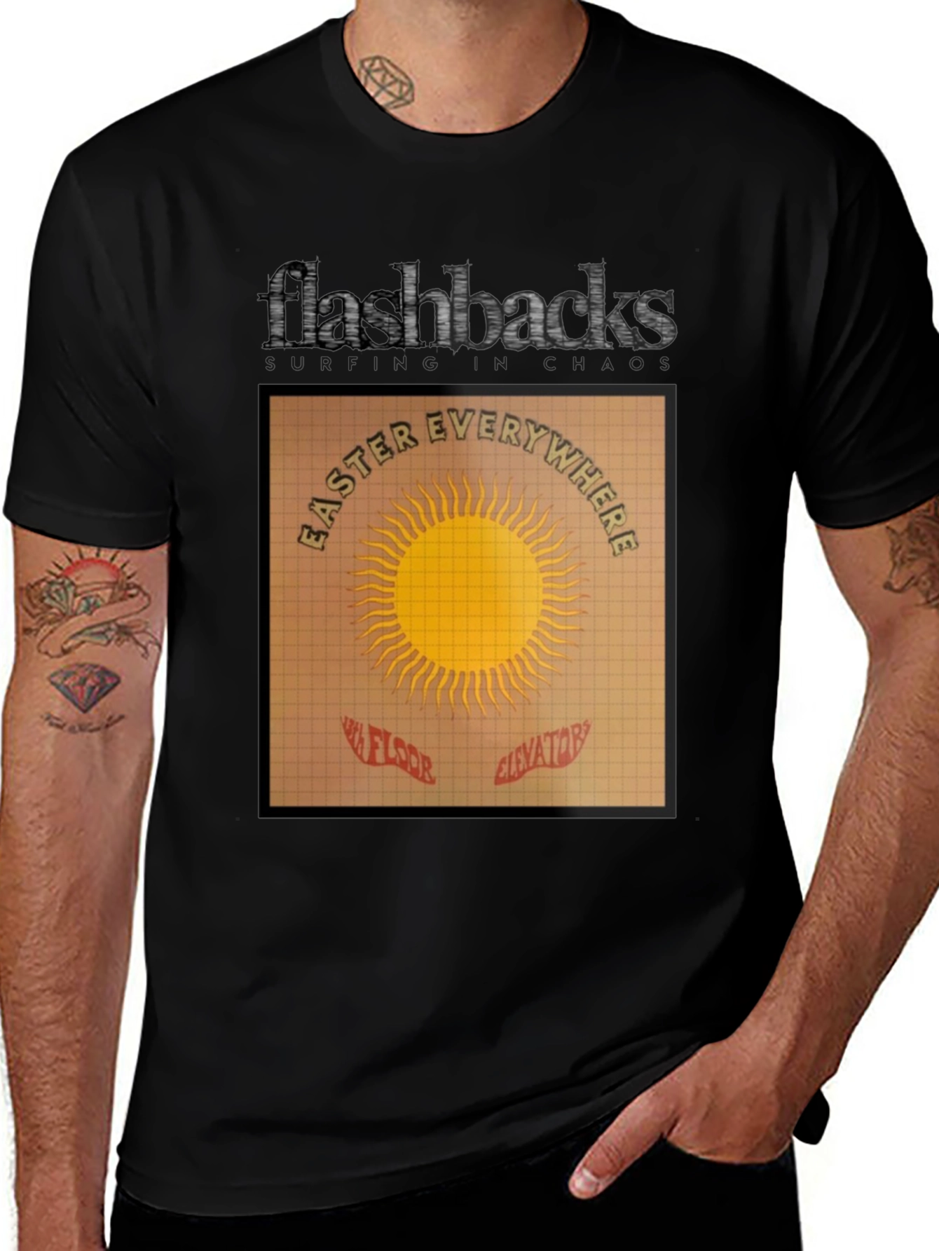 Flashbacks Easter Everywhere Black Graphic T-Shirt