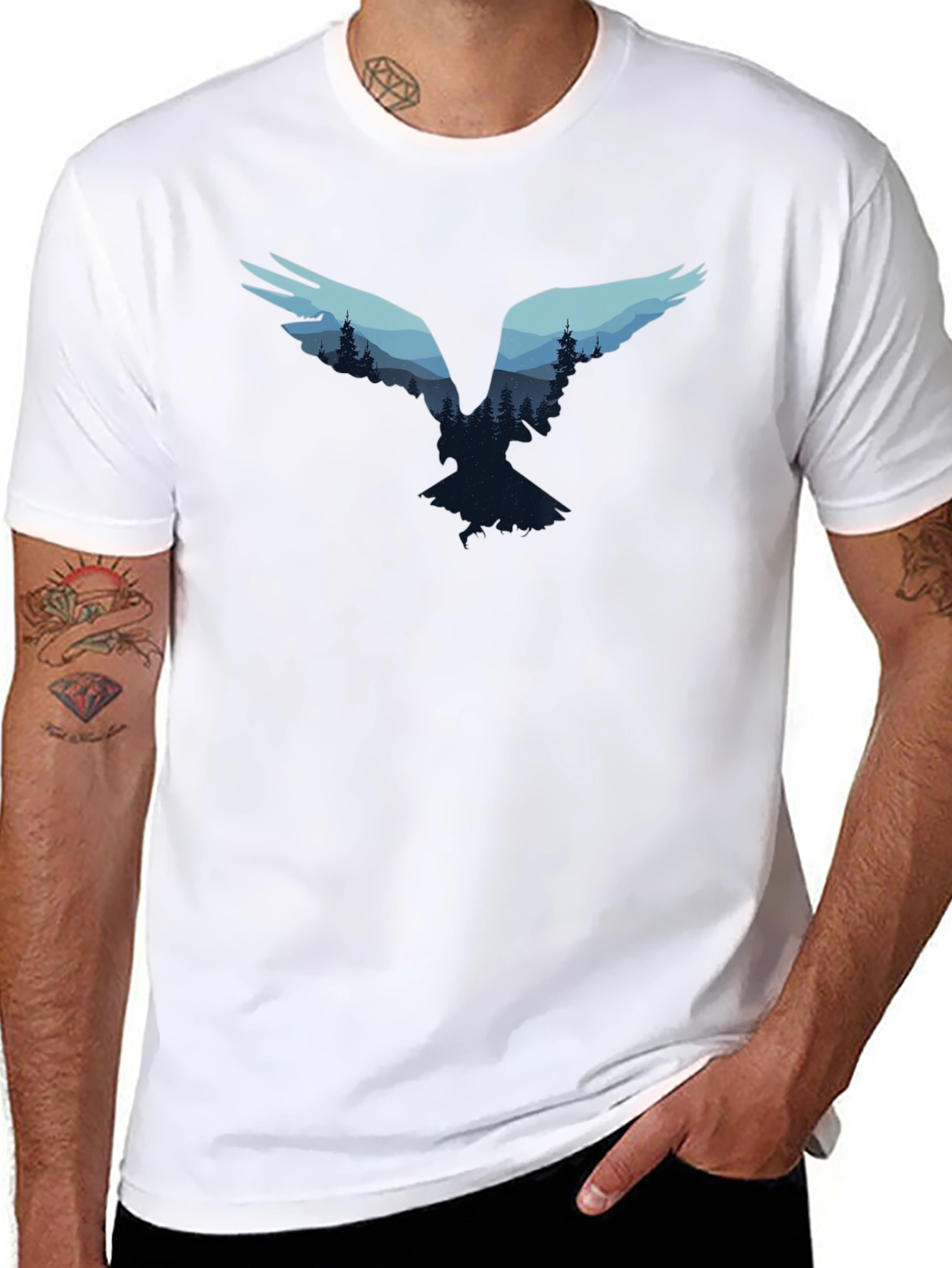 Nature Bird Graphic Tee - Black Cotton Blend