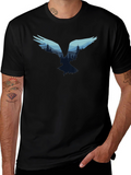 Nature Bird Graphic Tee - Black Cotton Blend