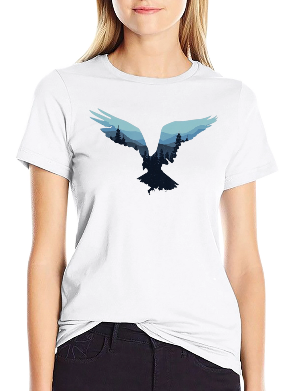 Nature Bird Graphic Tee - Black Cotton Blend