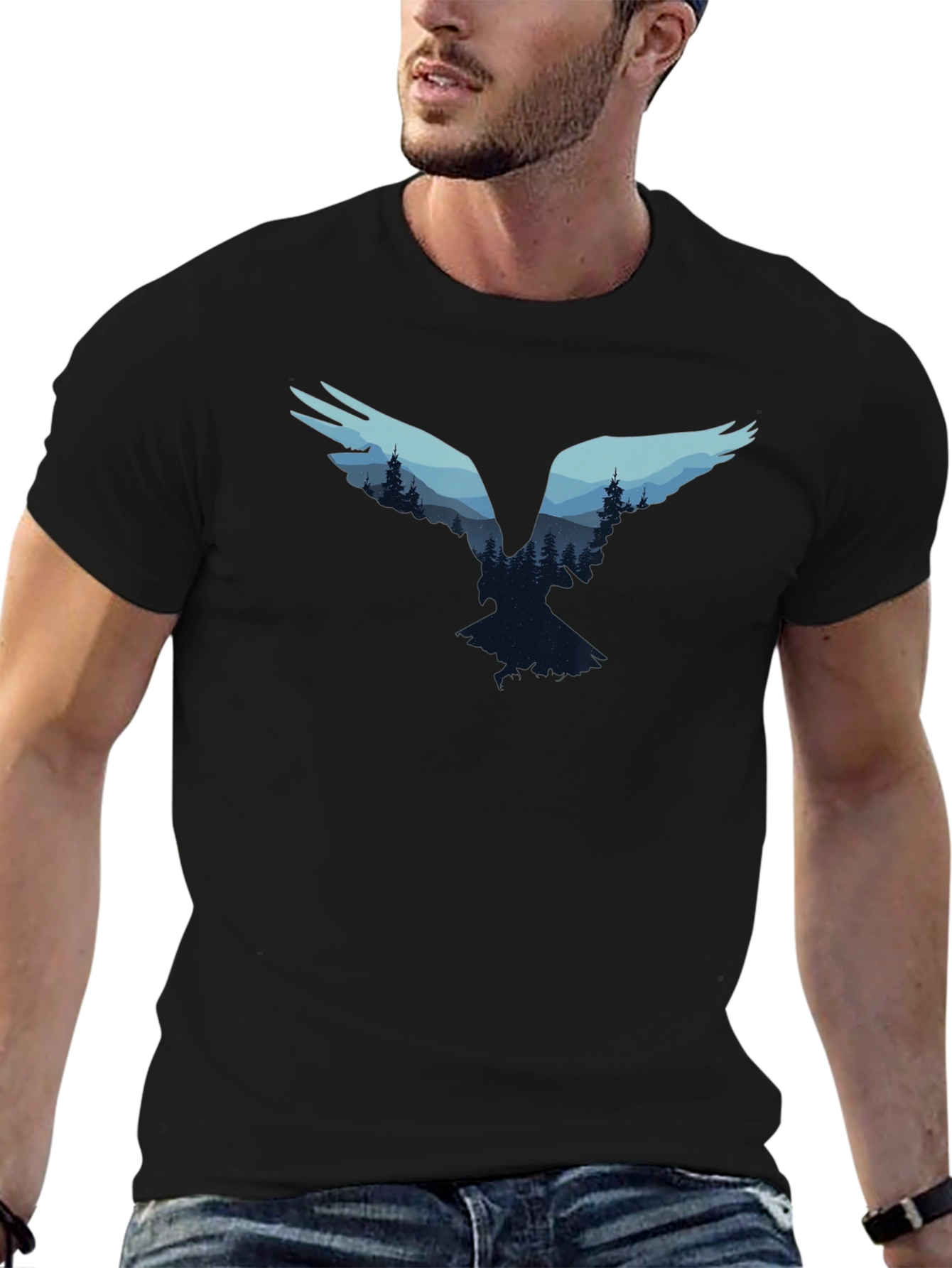 Nature Bird Graphic Tee - Black Cotton Blend