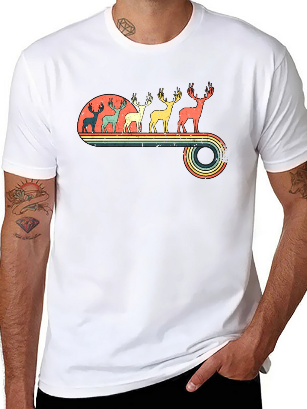 Retro Deer Silhouette Graphic T-Shirt