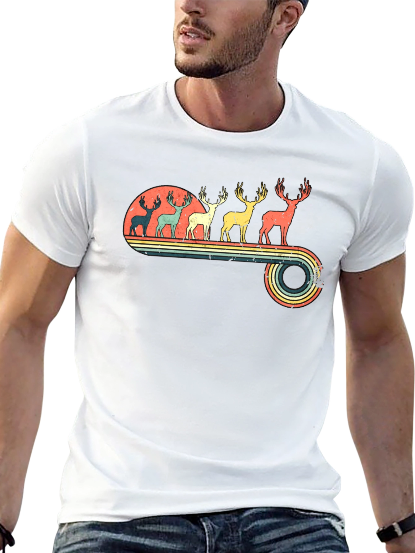 Retro Deer Silhouette Graphic T-Shirt