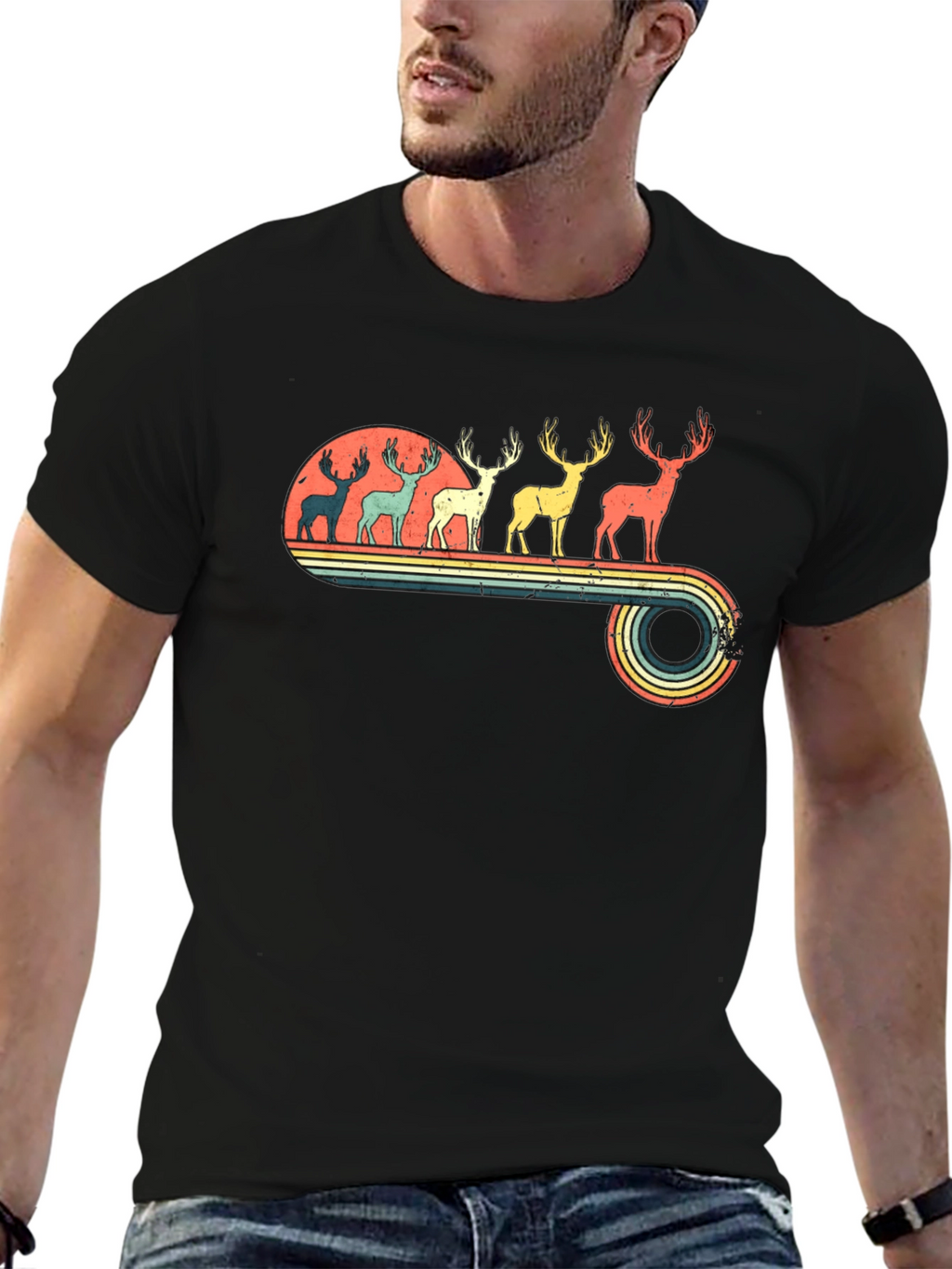 Retro Deer Silhouette Graphic T-Shirt