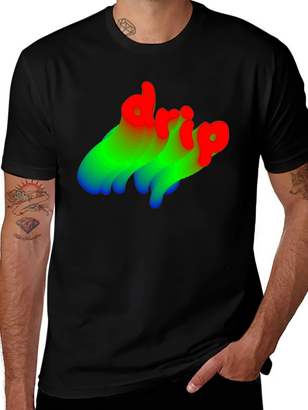 Stylish Drip Graphic Tee - Black Cotton Blend