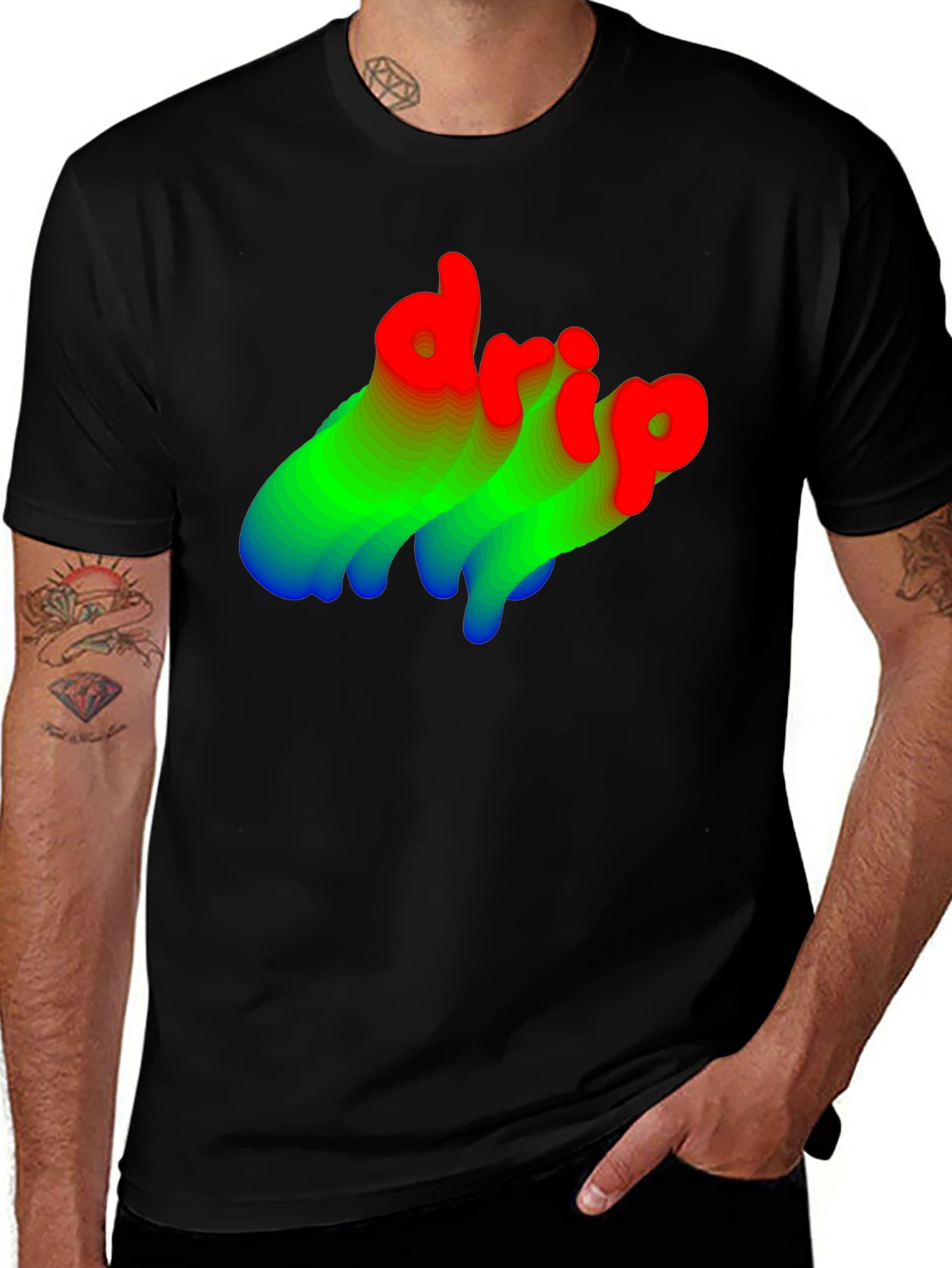 Stylish Drip Graphic Tee - Black Cotton Blend