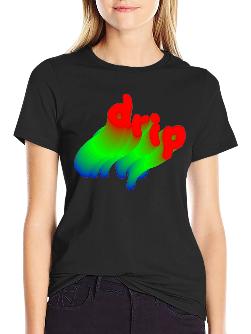 Stylish Drip Graphic Tee - Black Cotton Blend