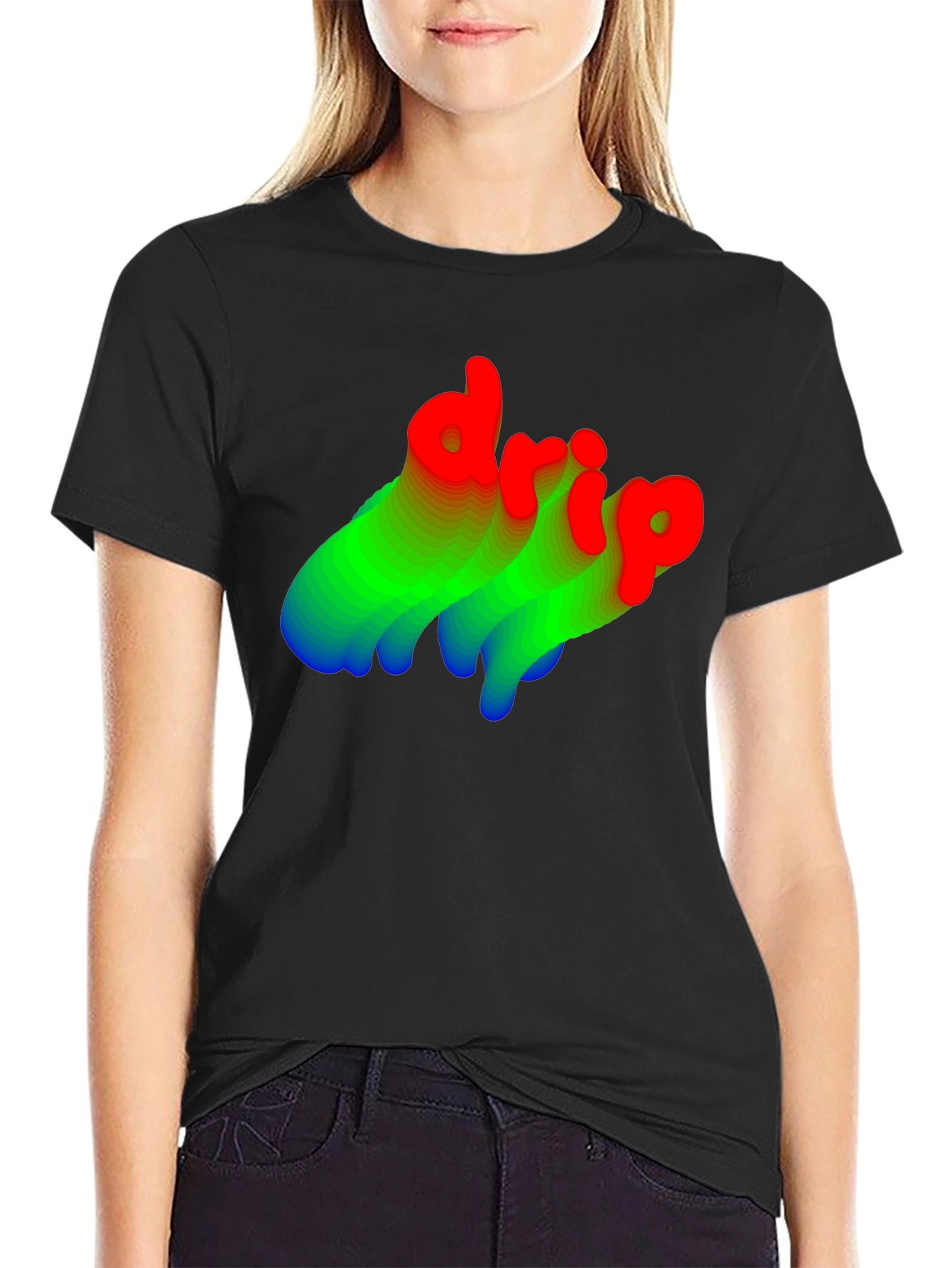 Stylish Drip Graphic Tee - Black Cotton Blend