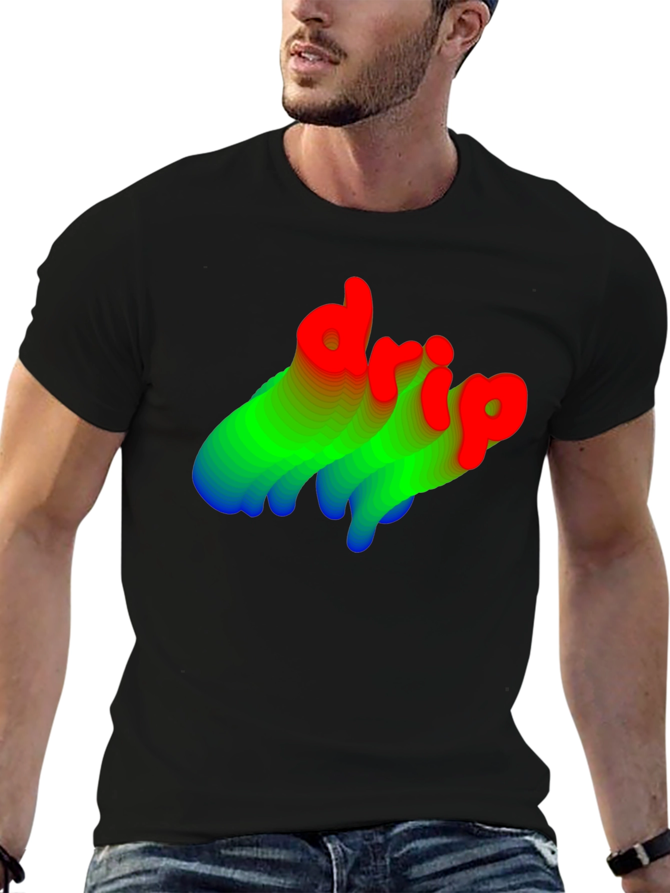 Stylish Drip Graphic Tee - Black Cotton Blend
