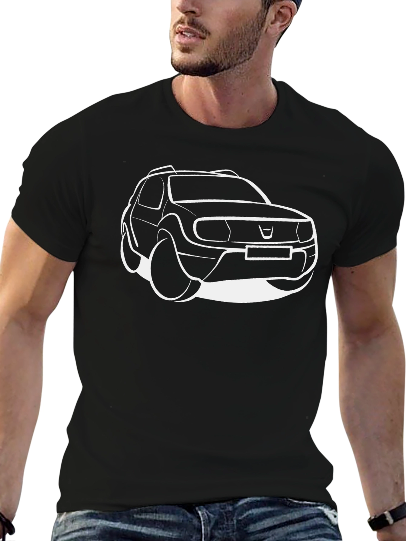 Black Car Outline Graphic Tee for Men