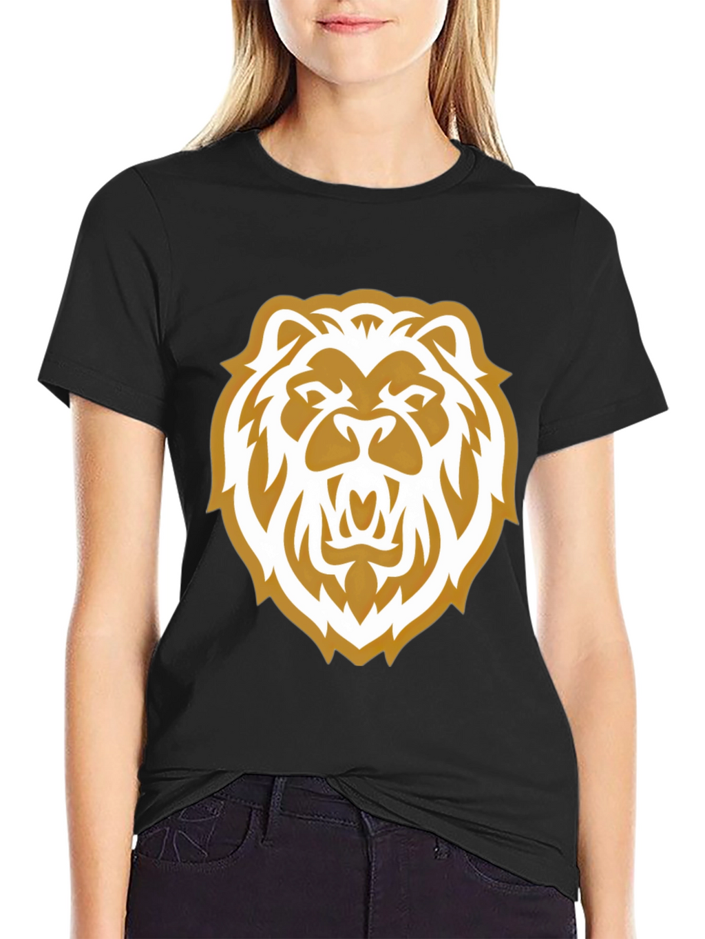 Lion Head Graphic Print Black Tee