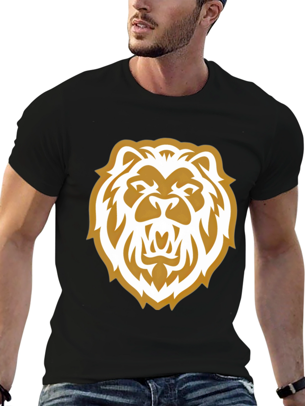 Lion Head Graphic Print Black Tee