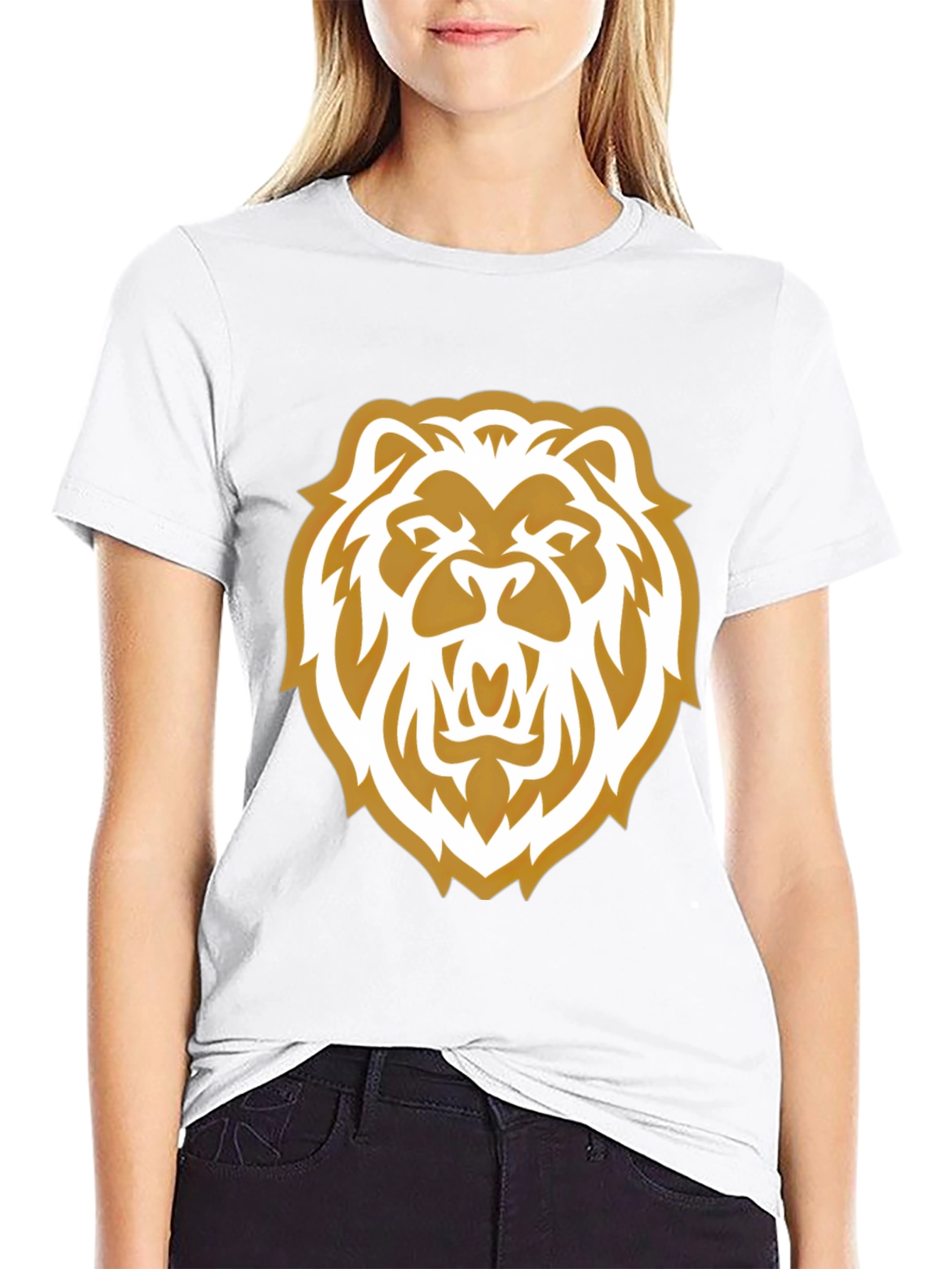 Lion Head Graphic Print Black Tee