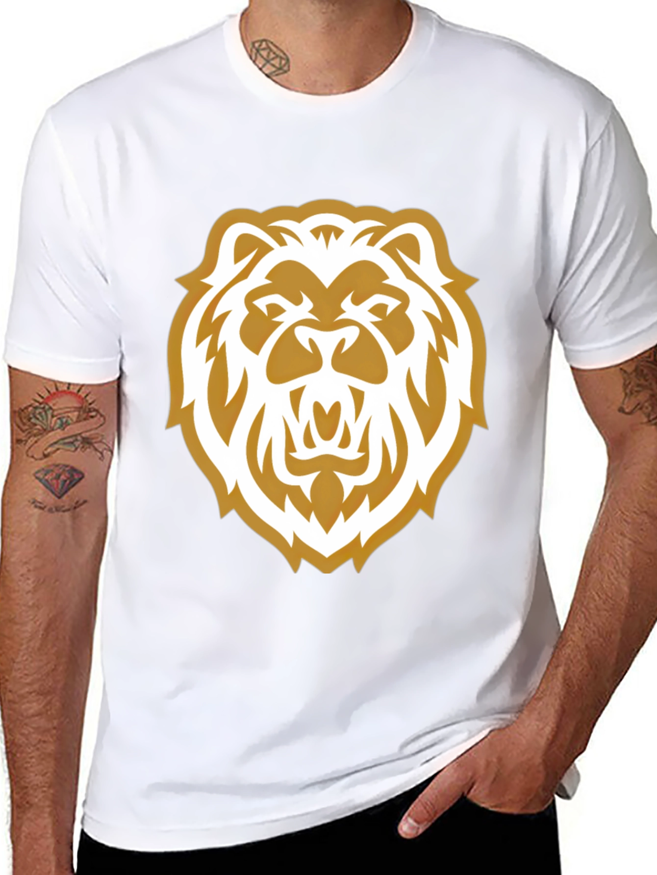 Lion Head Graphic Print Black Tee