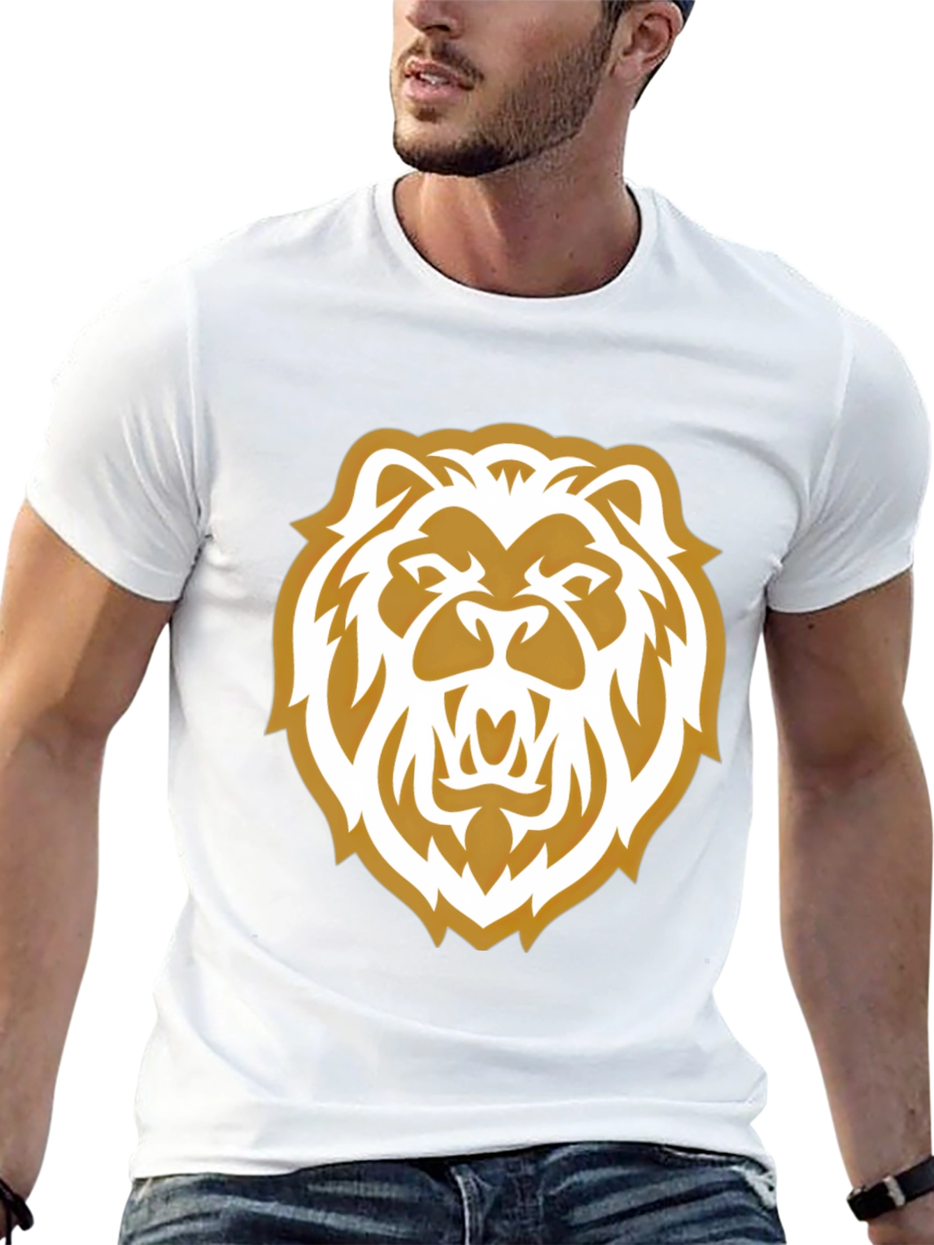 Lion Head Graphic Print Black Tee
