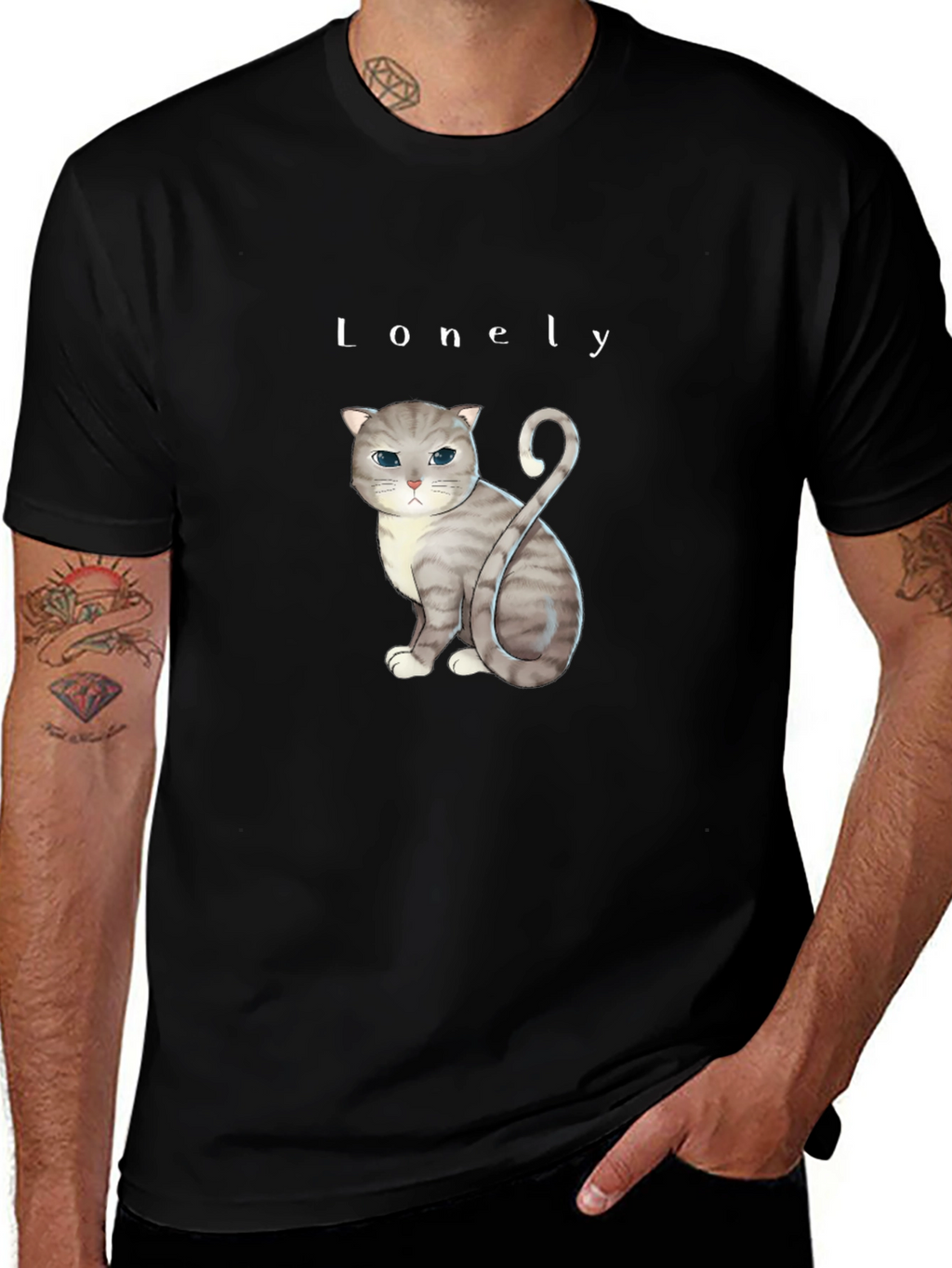 Lonely Cat Graphic T-Shirt - Soft Cotton Blend