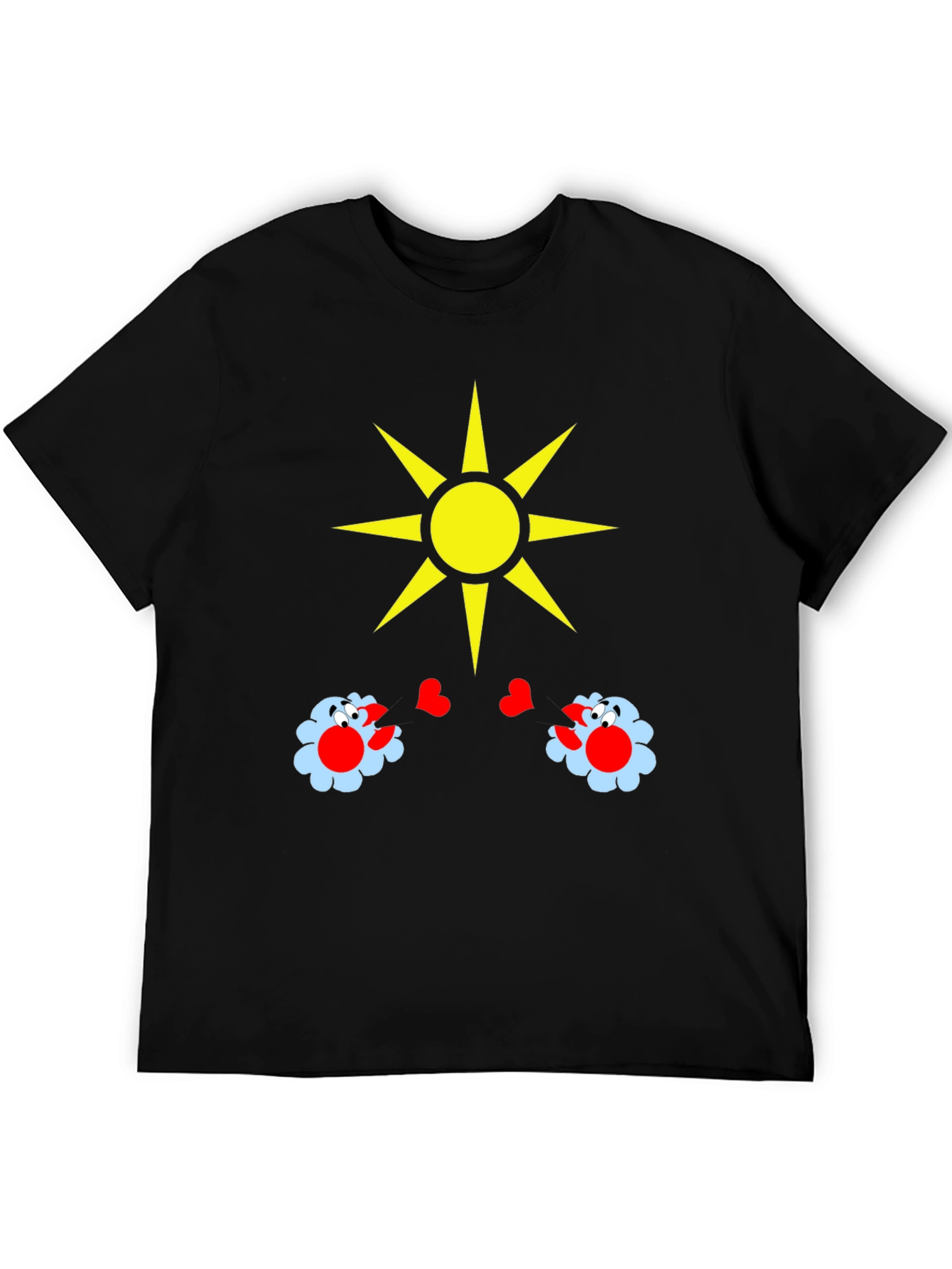 Novelty Graphic T-Shirt with Sun and Flower Design