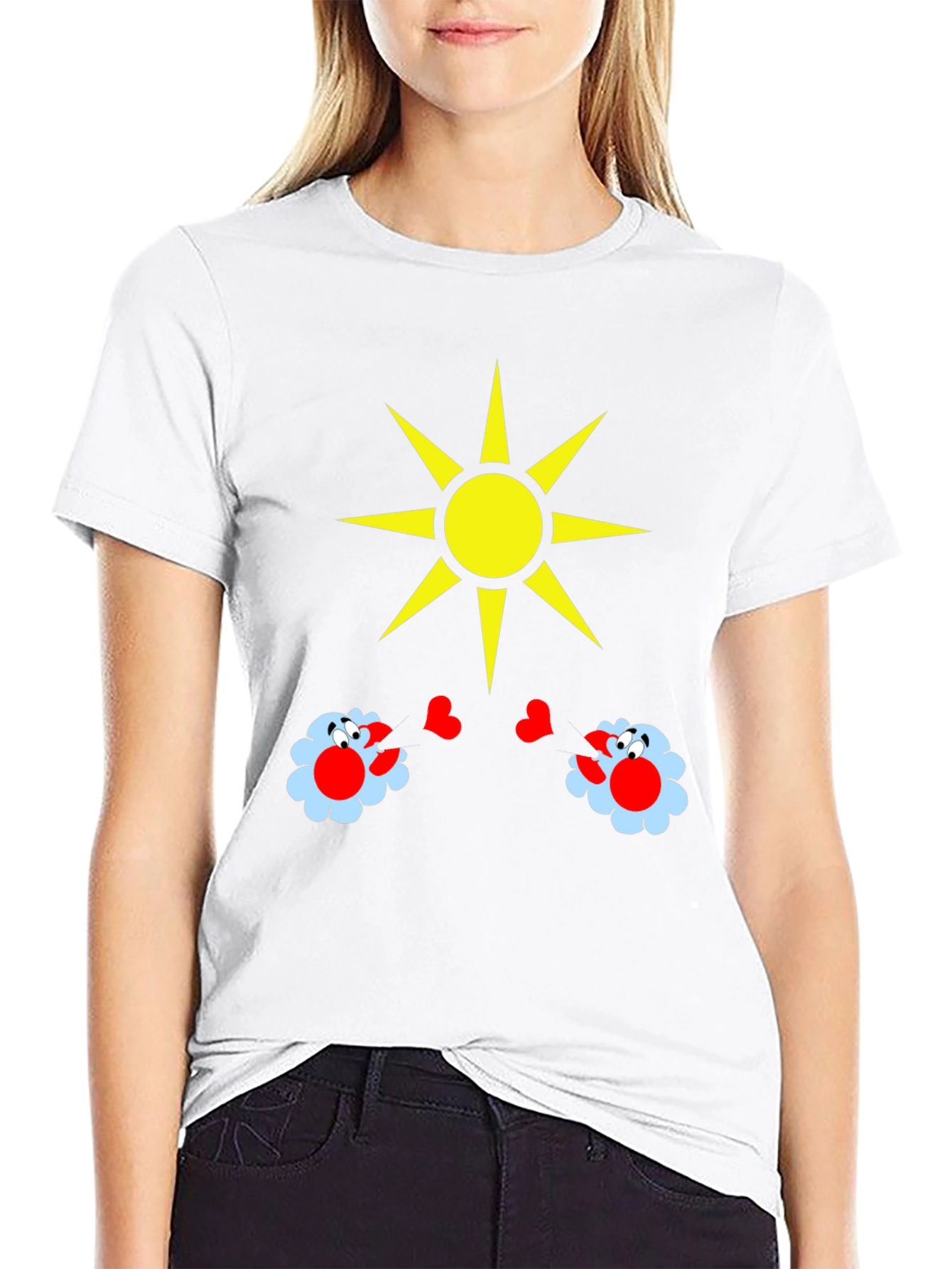Novelty Graphic T-Shirt with Sun and Flower Design