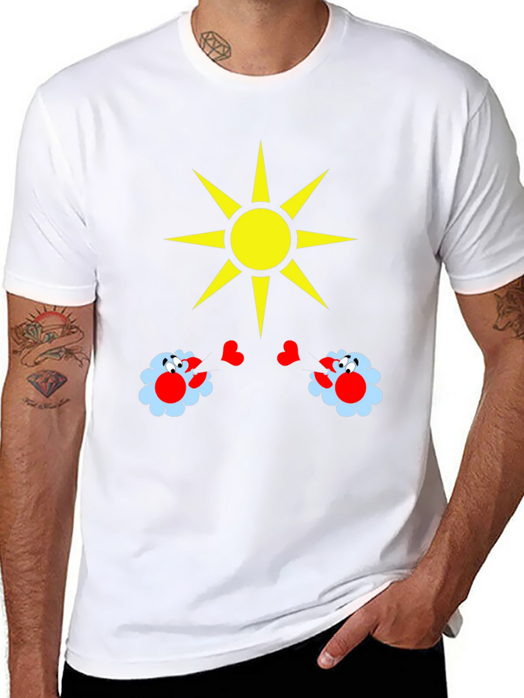 Novelty Graphic T-Shirt with Sun and Flower Design