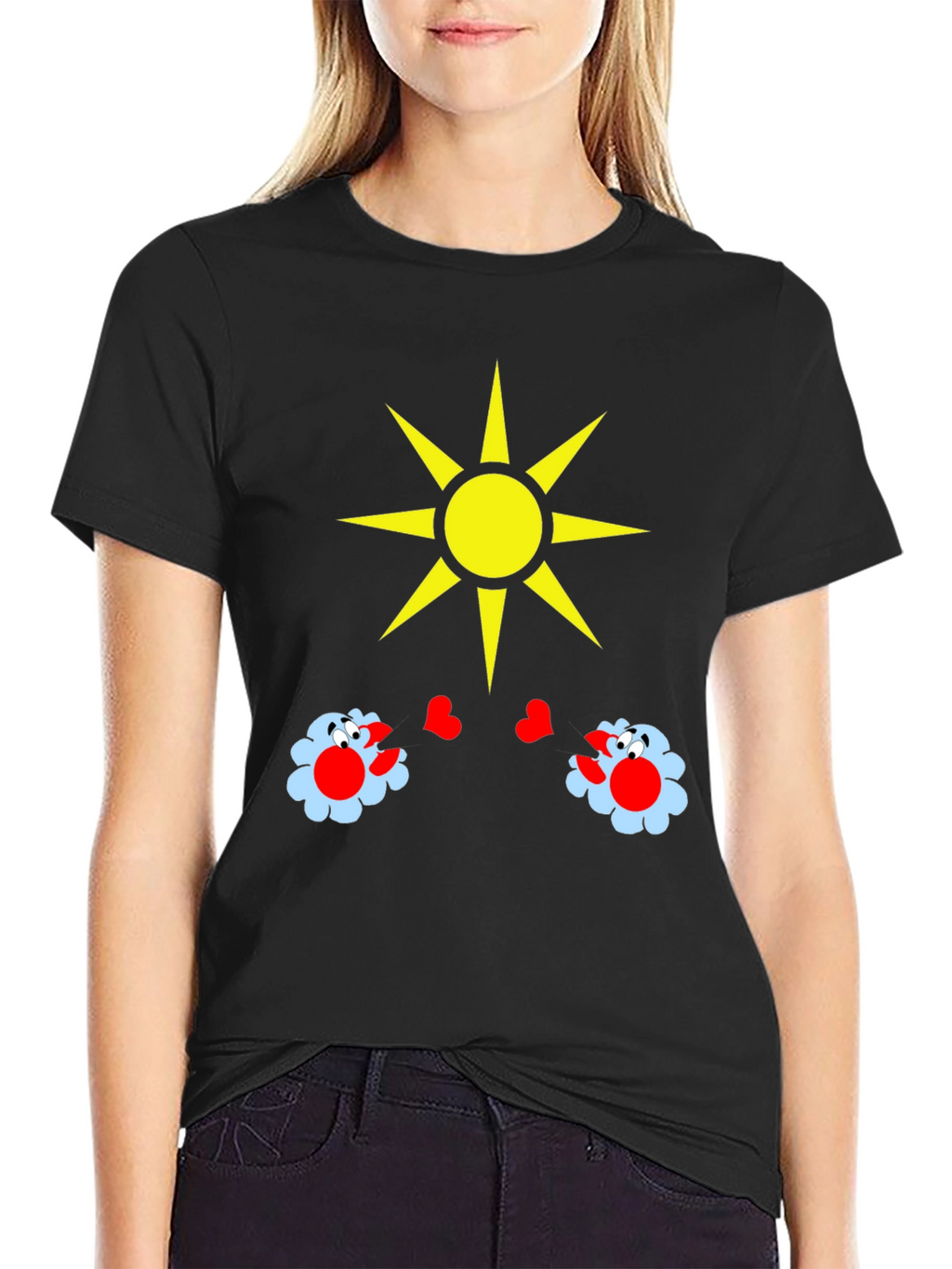 Novelty Graphic T-Shirt with Sun and Flower Design