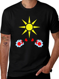Novelty Graphic T-Shirt with Sun and Flower Design
