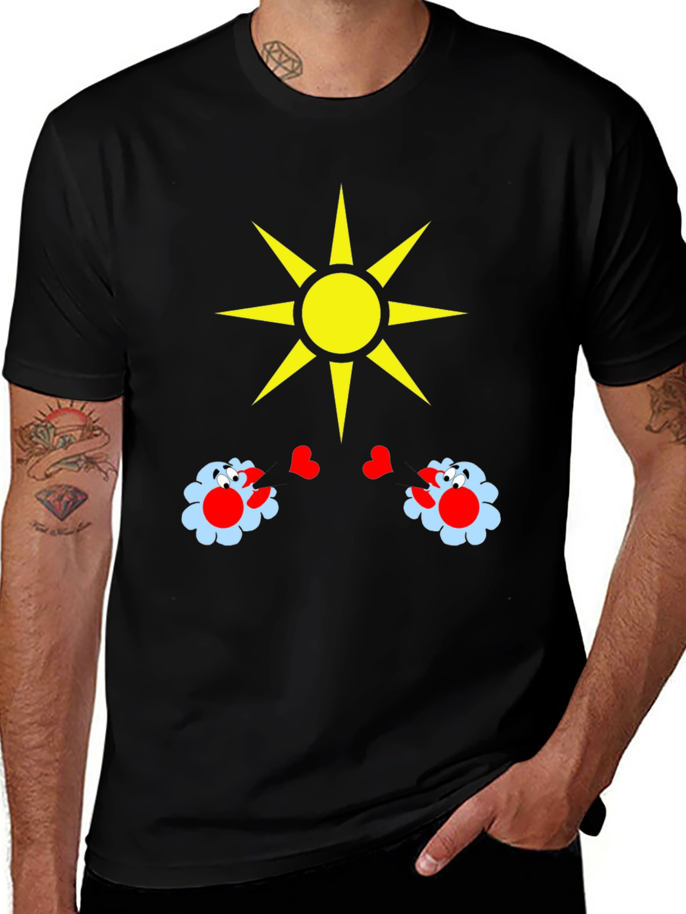 Novelty Graphic T-Shirt with Sun and Flower Design
