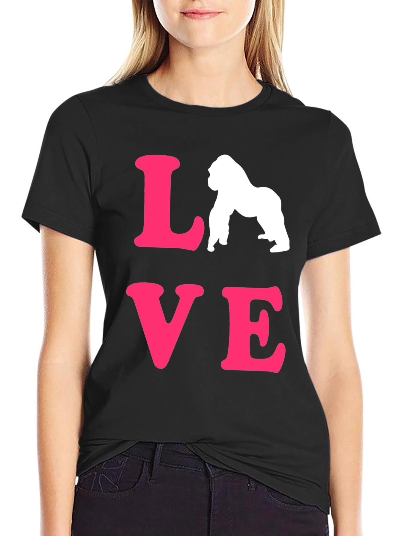 Love Gorillas T-Shirt - Black Tee with Pink Design
