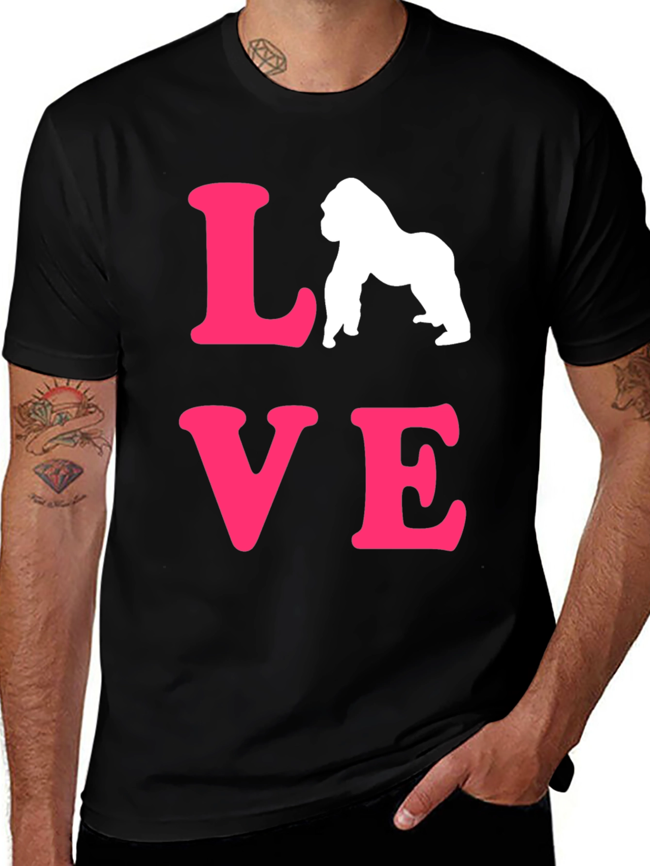 Love Gorillas T-Shirt - Black Tee with Pink Design