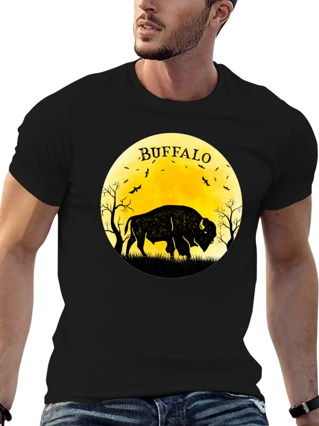 Buffalo Moon Black Graphic T-Shirt