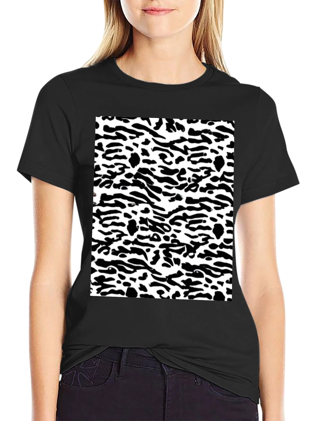 Trendy Black & White Camo Print Tee