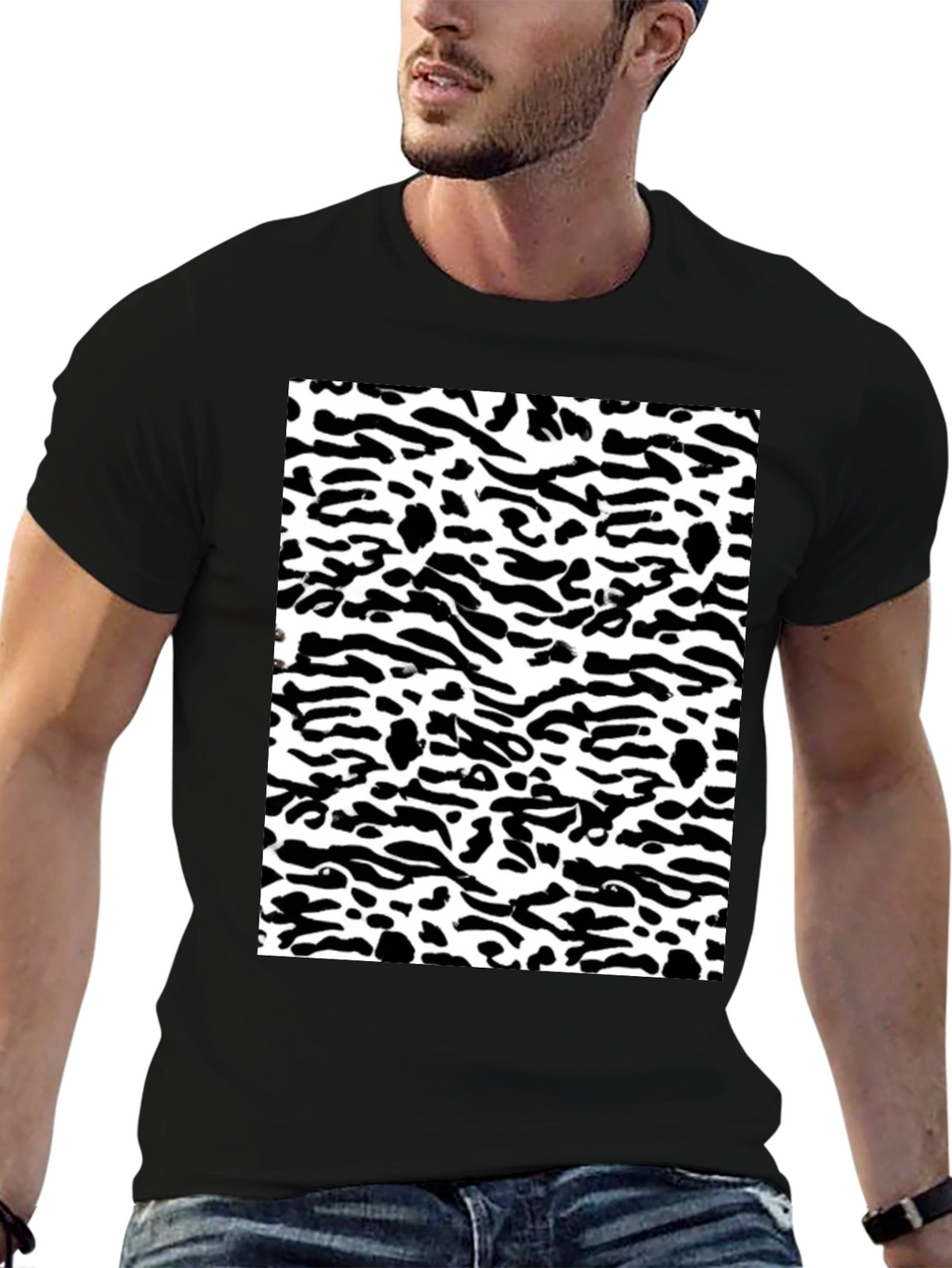 Trendy Black & White Camo Print Tee
