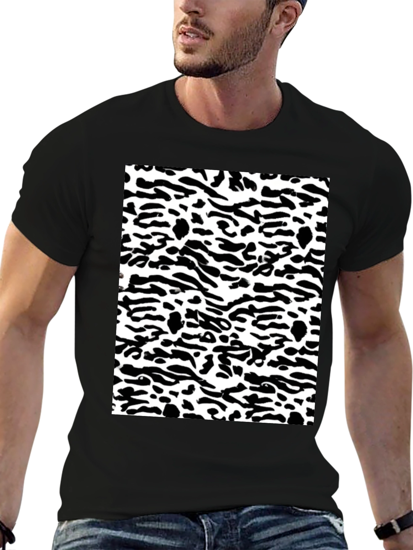 Trendy Black & White Camo Print Tee