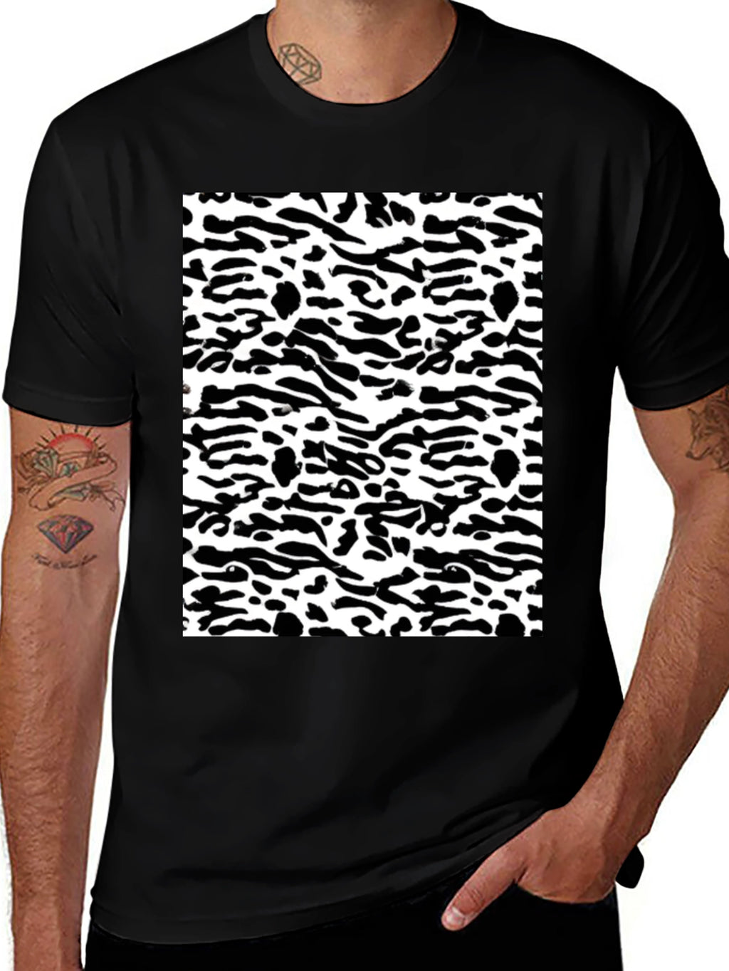 Trendy Black & White Camo Print Tee