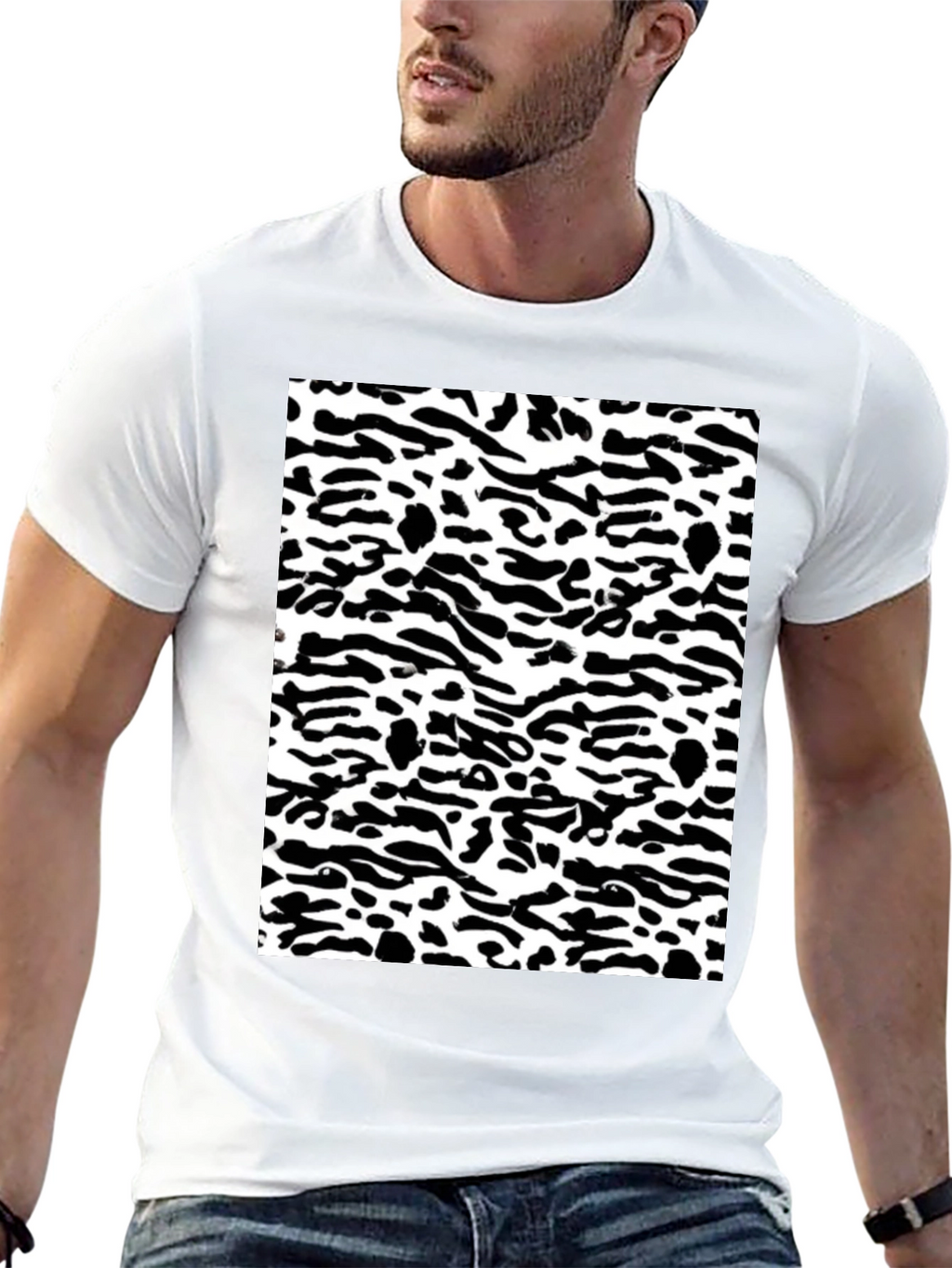 Trendy Black & White Camo Print Tee