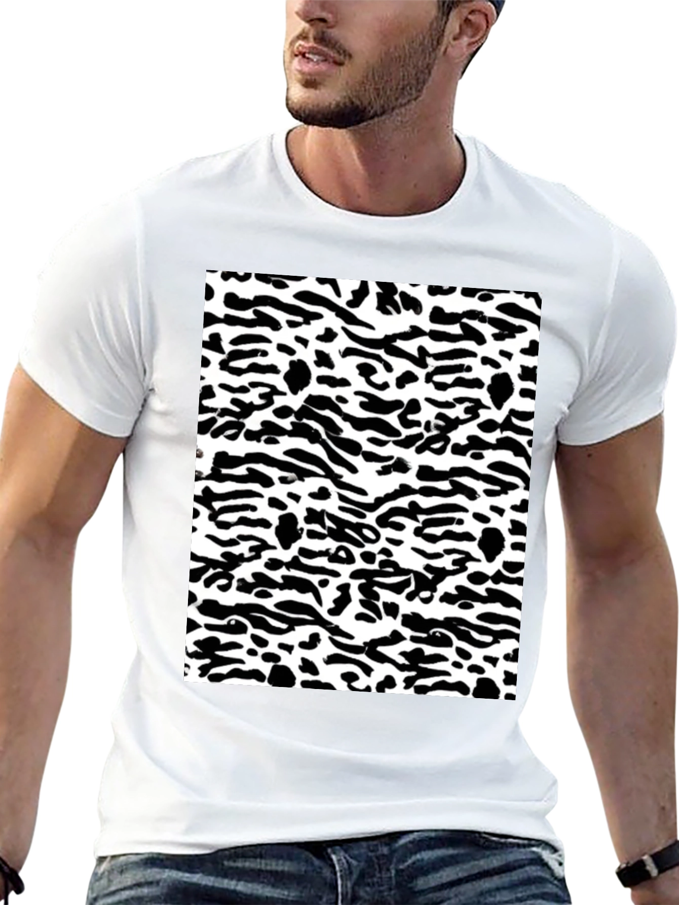 Trendy Black & White Camo Print Tee