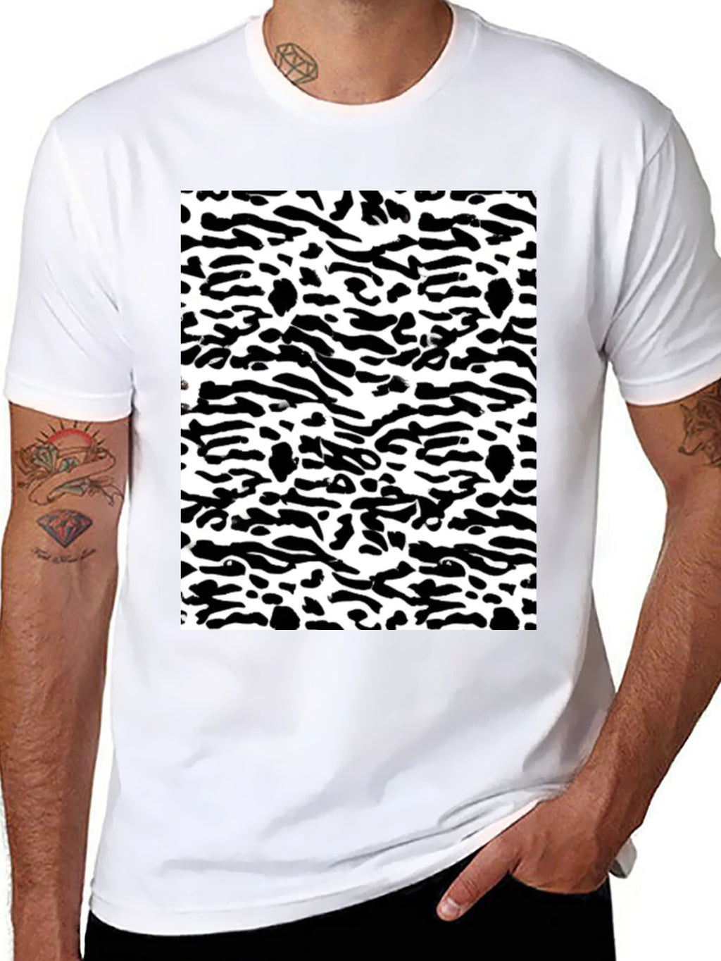 Trendy Black & White Camo Print Tee