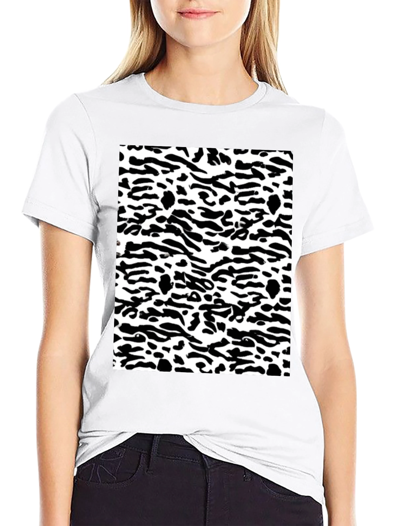 Trendy Black & White Camo Print Tee