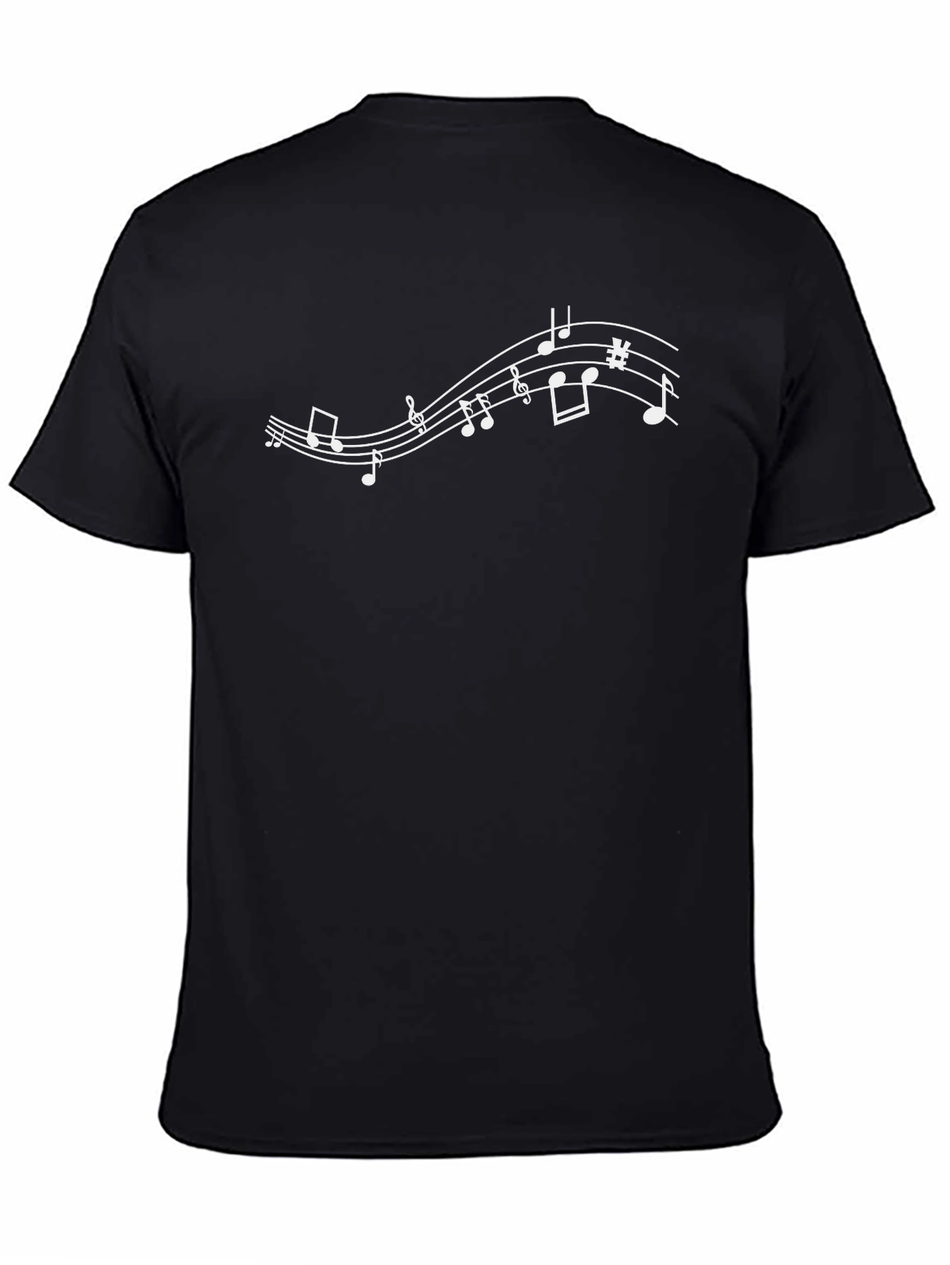 Musical Note Staff Graphic Tee - Black Cotton Shirt