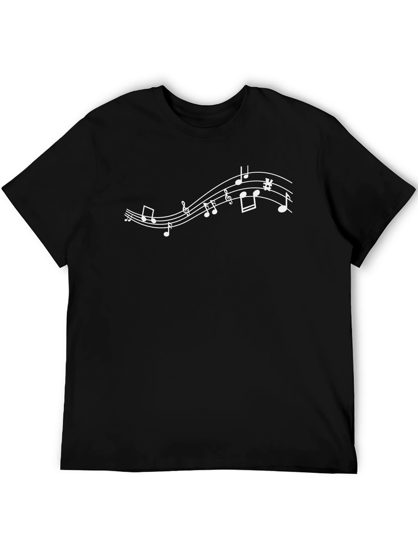 Musical Note Staff Graphic Tee - Black Cotton Shirt