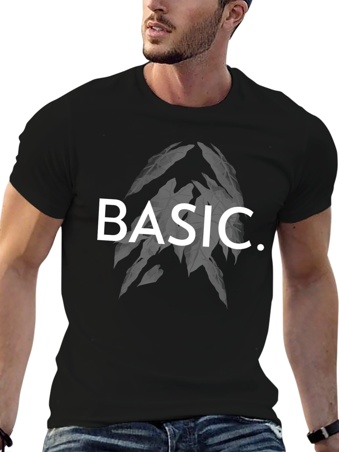 Mens Basic Graphic Print Black T-Shirt