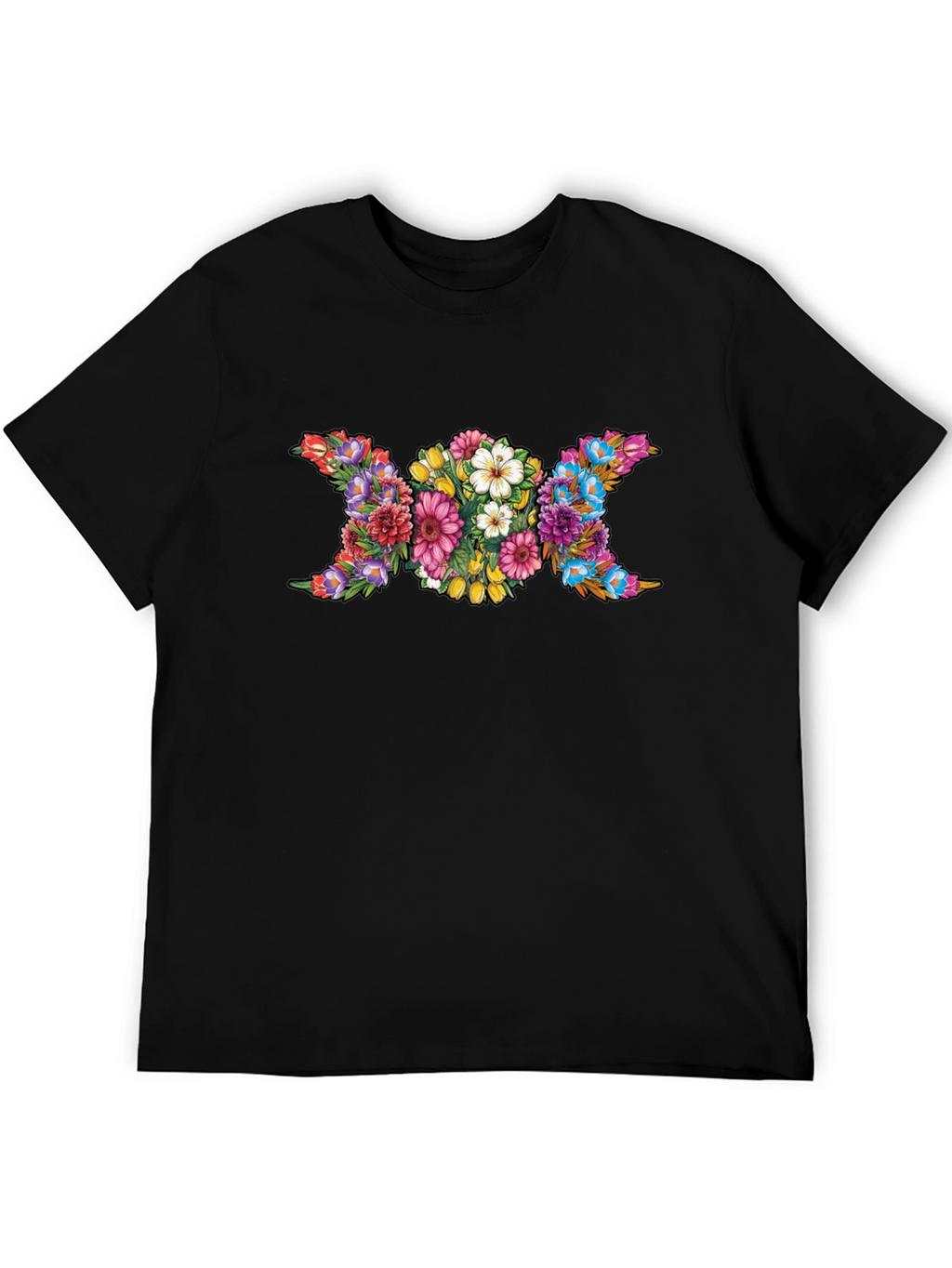 Floral Triple Moon Goddess Black T-Shirt