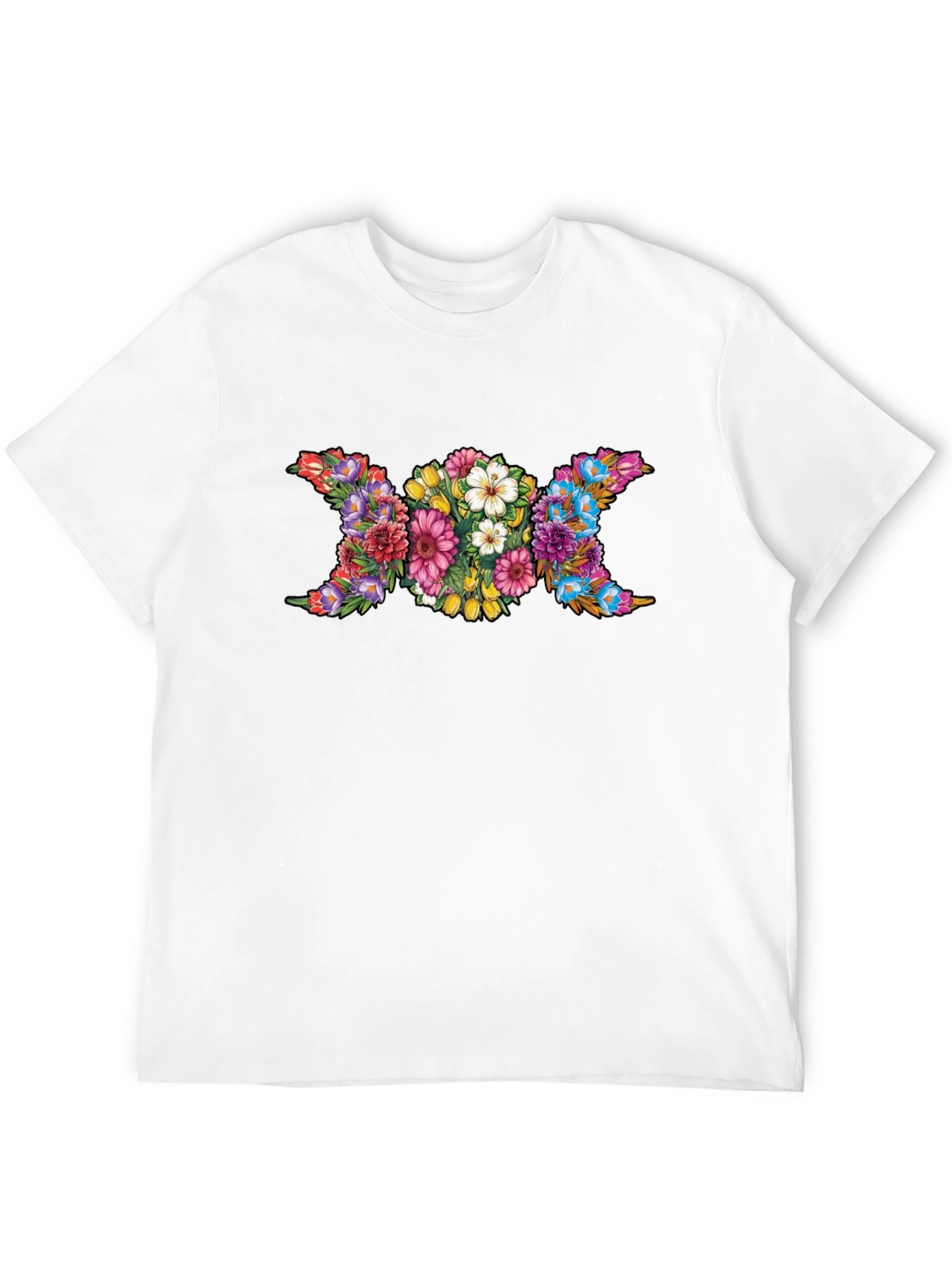 Floral Triple Moon Goddess Black T-Shirt