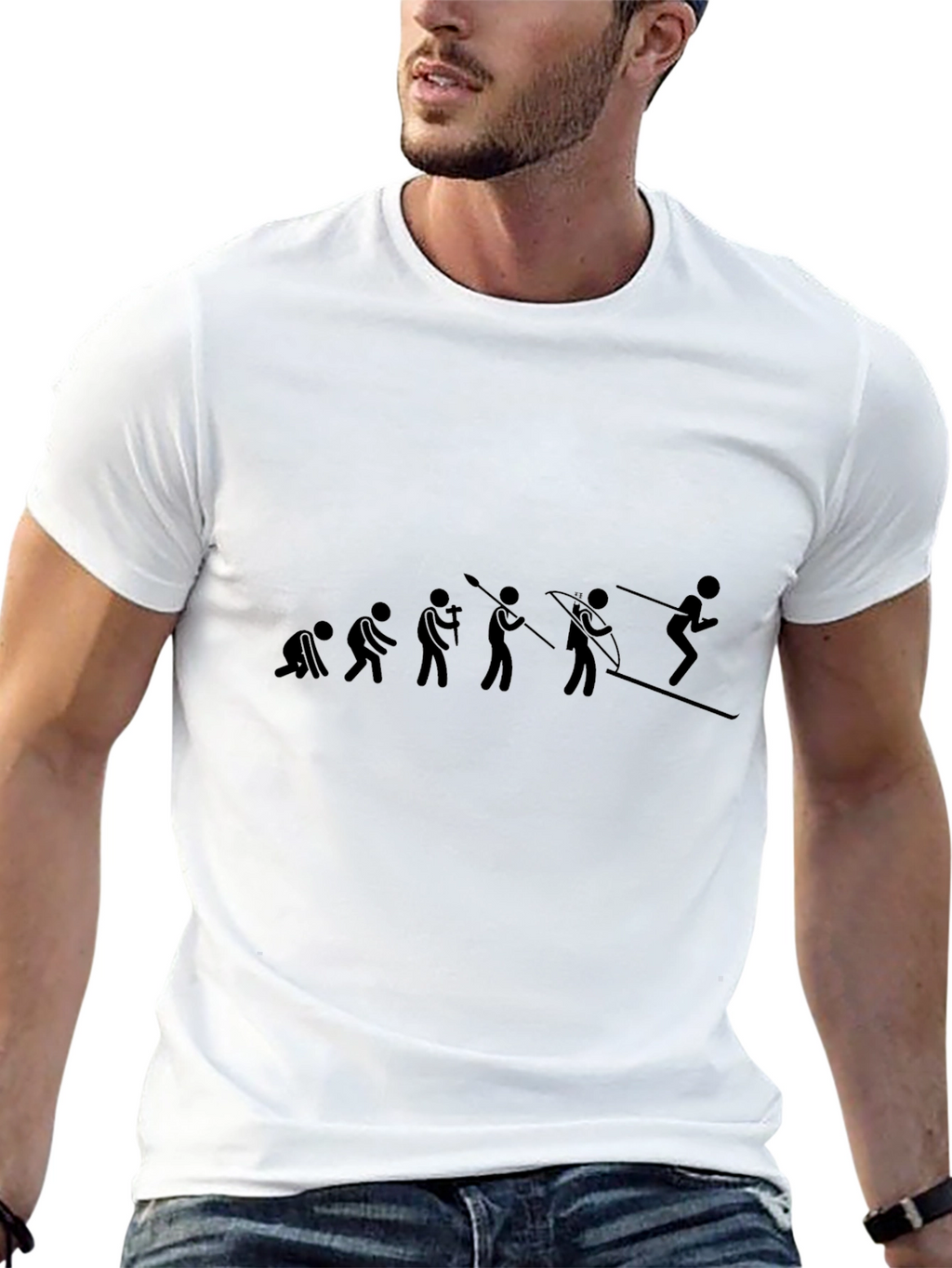 Evolution of Skiing Black Graphic T-Shirt